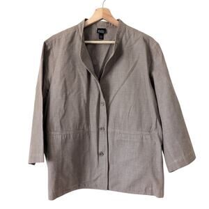 Eileen Fisher Brown 100% Cotton Button-Down Blazer Jacket - Size XL - Lagenlook